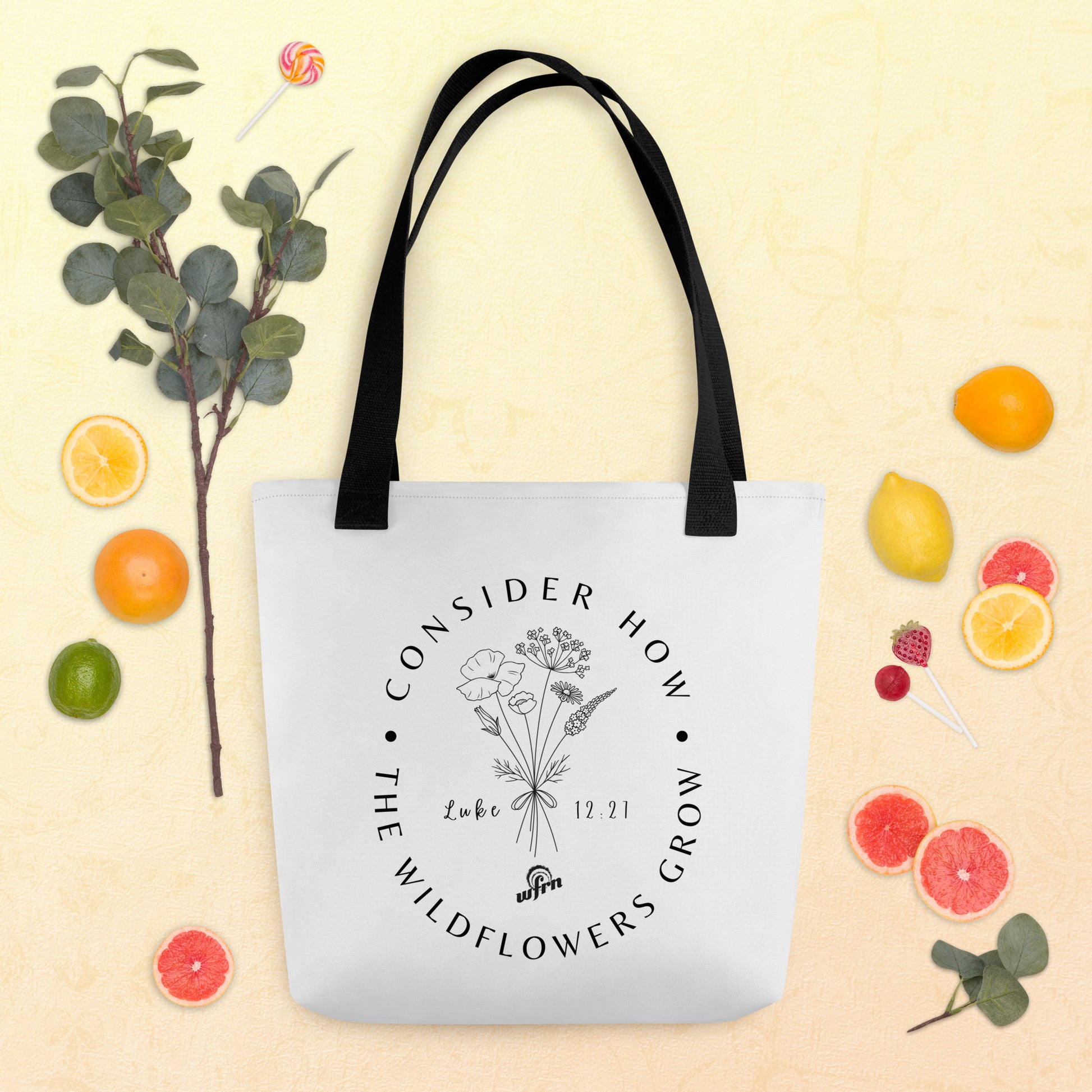 Consider the Wildflowers Tote bag with black handles