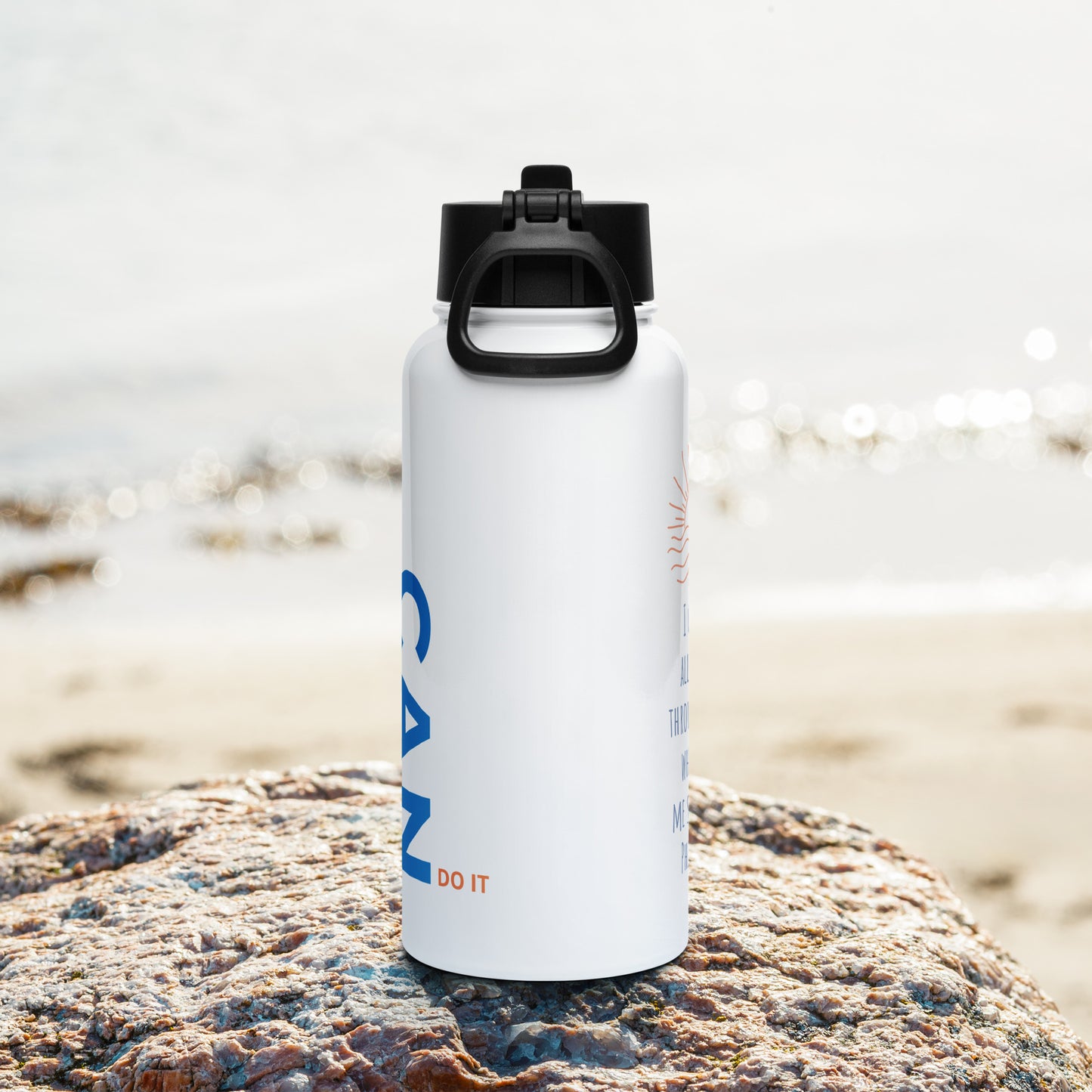 "You Can" Stainless steel water bottle with a straw lid