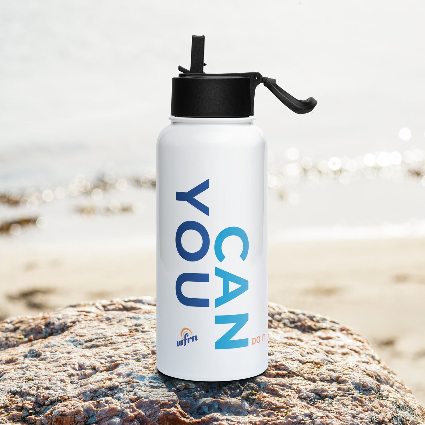 "You Can" Stainless steel water bottle with a straw lid
