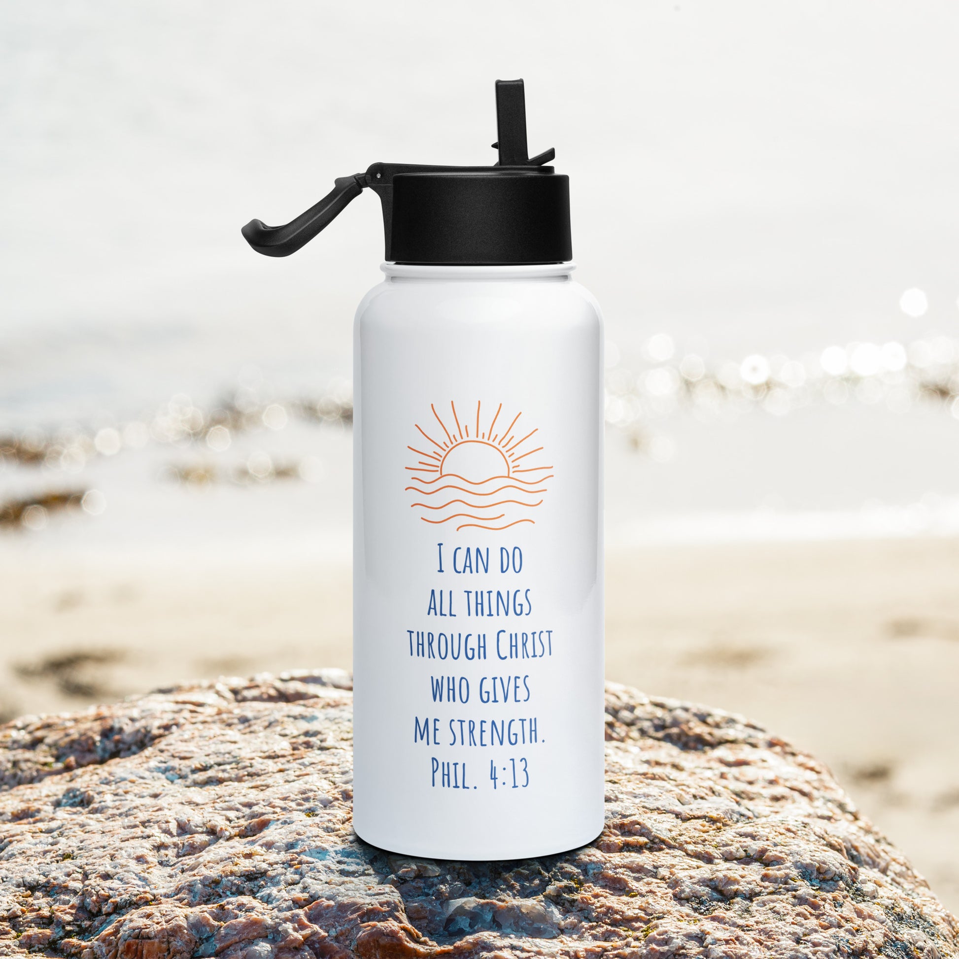 "You Can" Stainless steel water bottle with a straw lid