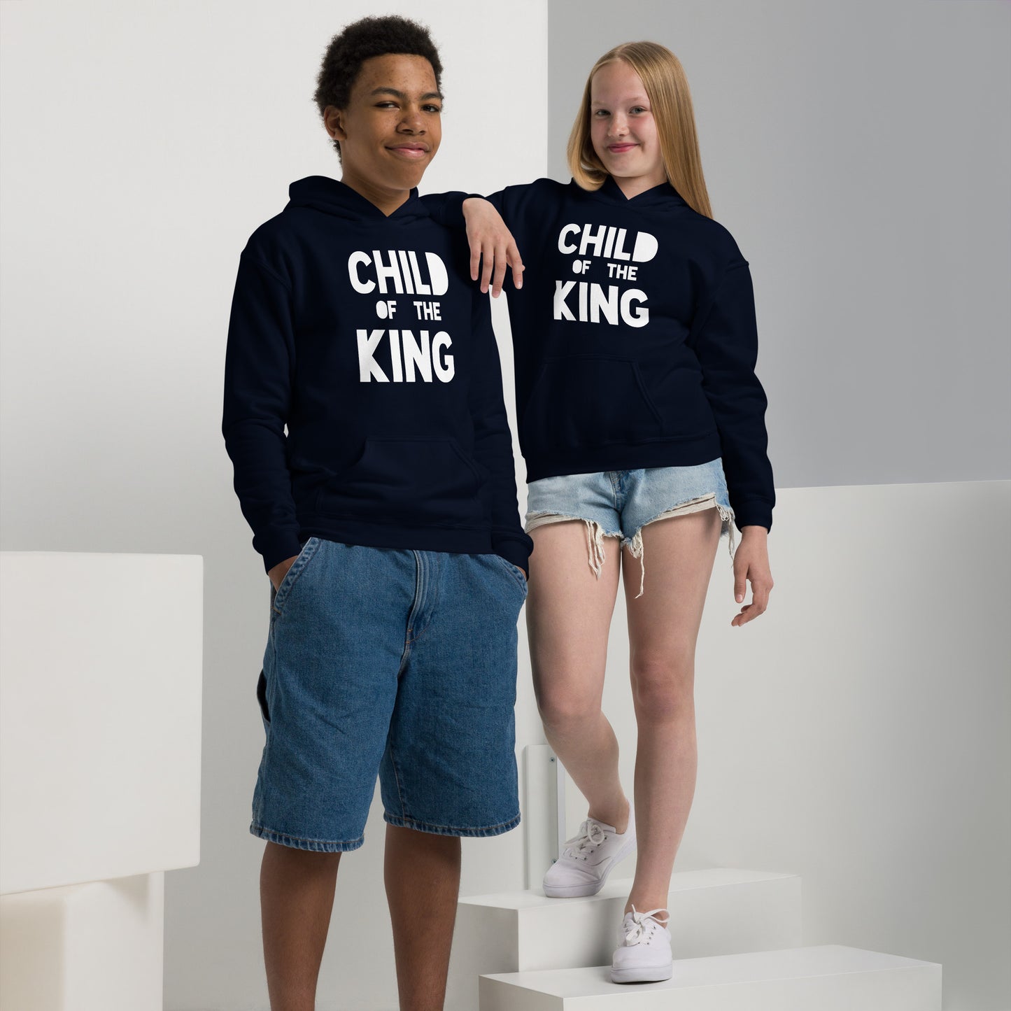 Child of the King Kids Hoodie in navy blue