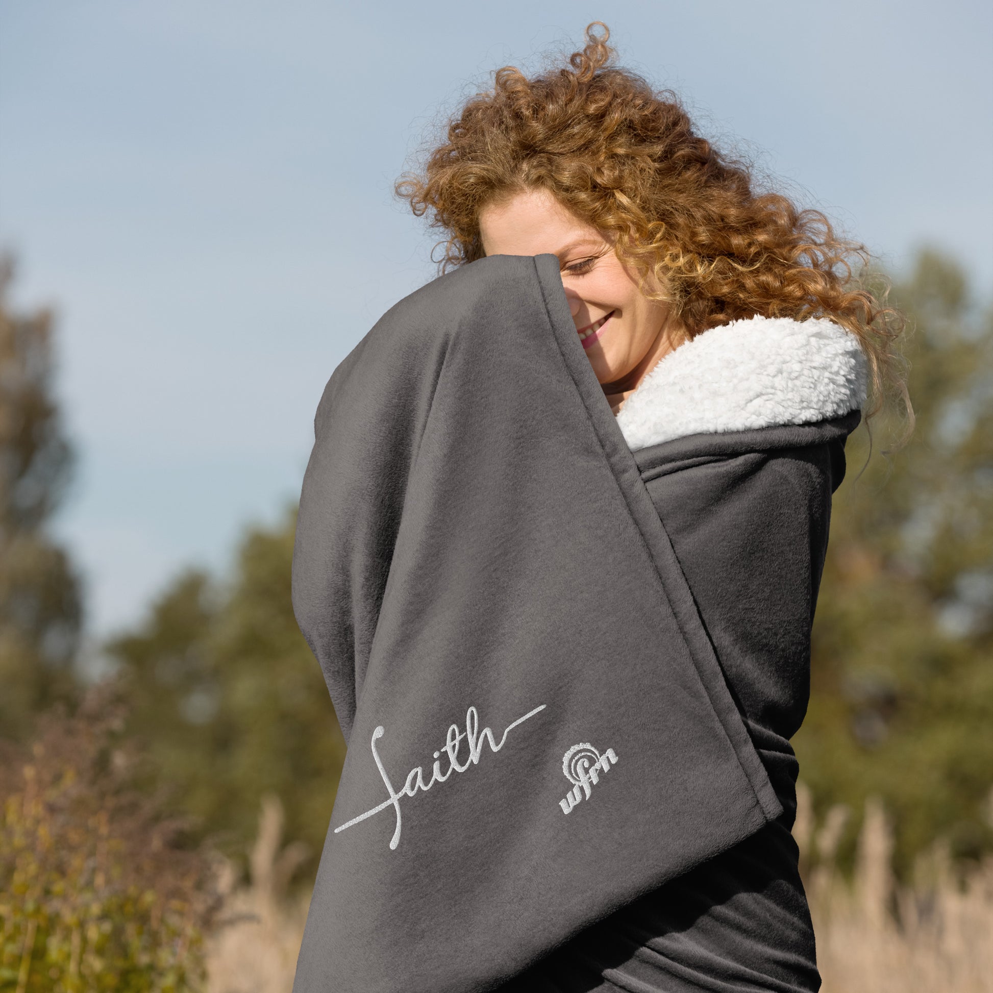 Faith Premium Sherpa Blanket in heather grey