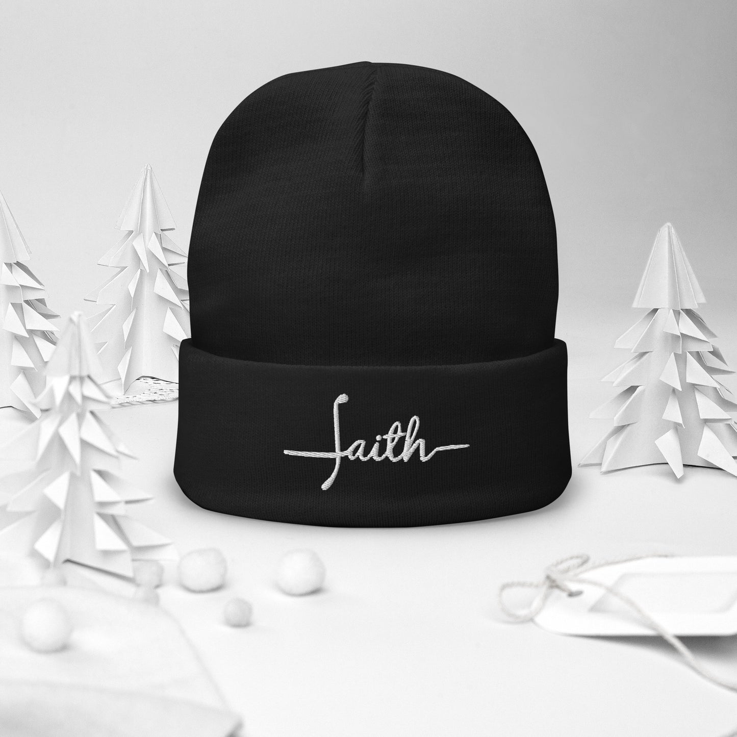 Faith Embroidered Beanie in black