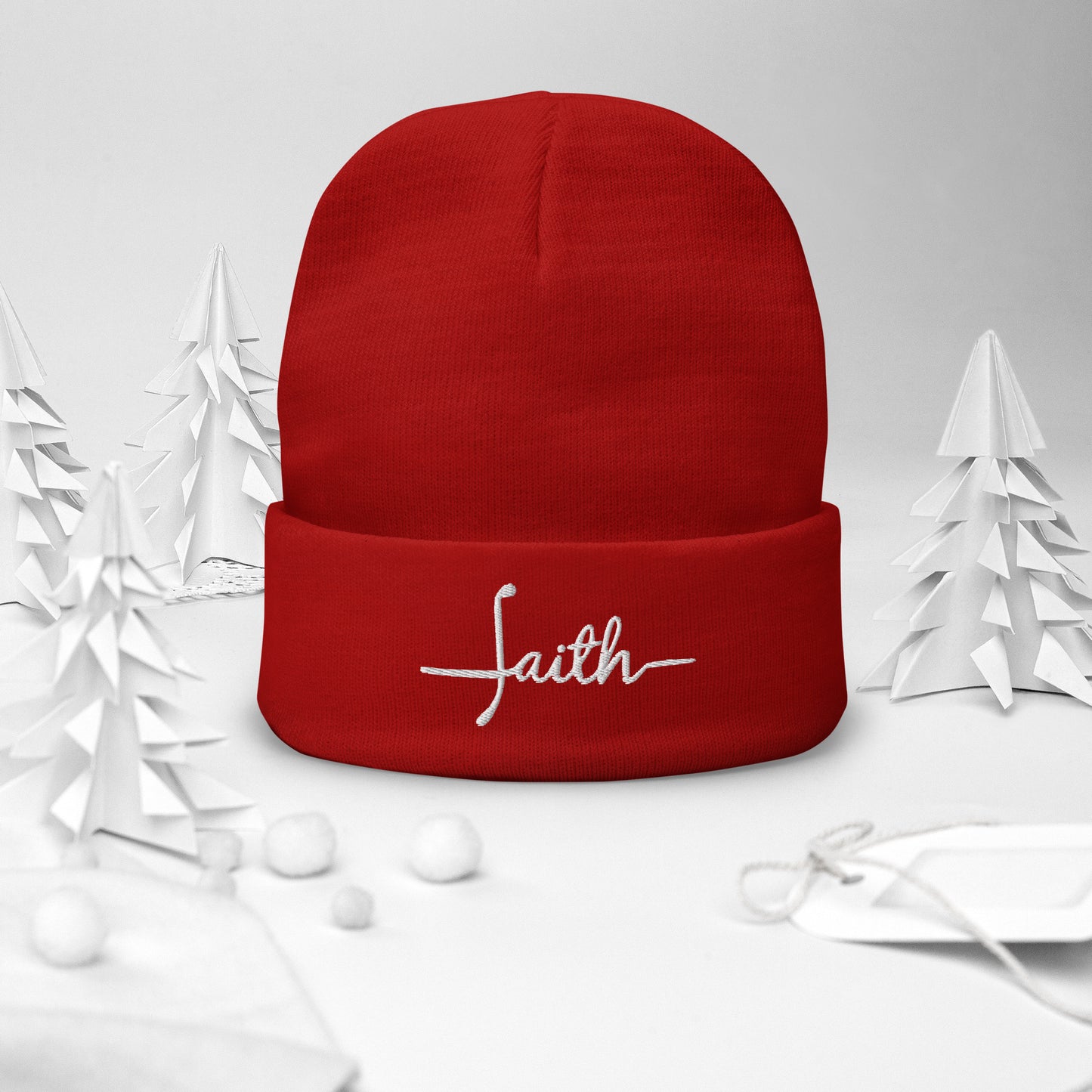 Faith Embroidered Beanie in red