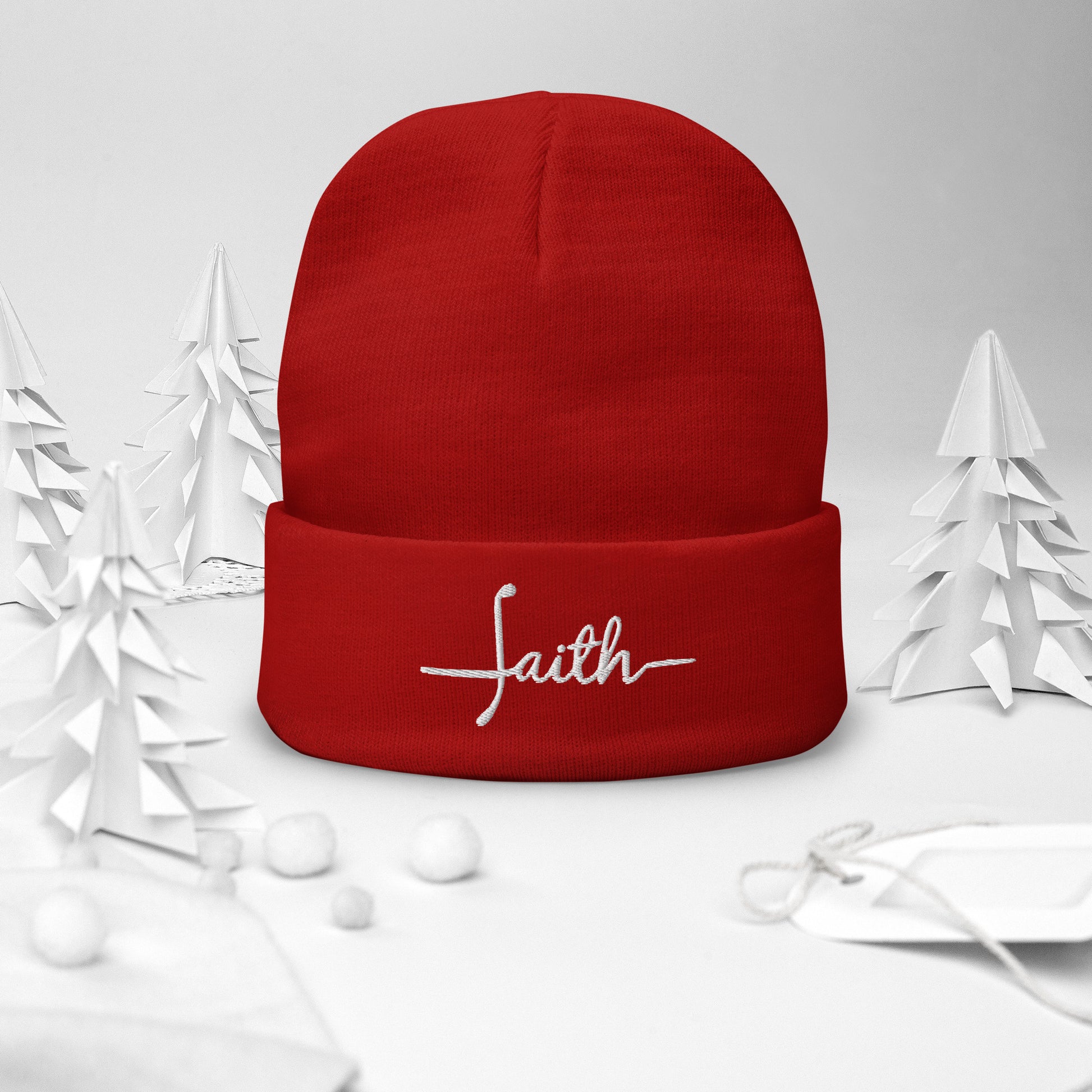 Faith Embroidered Beanie in red