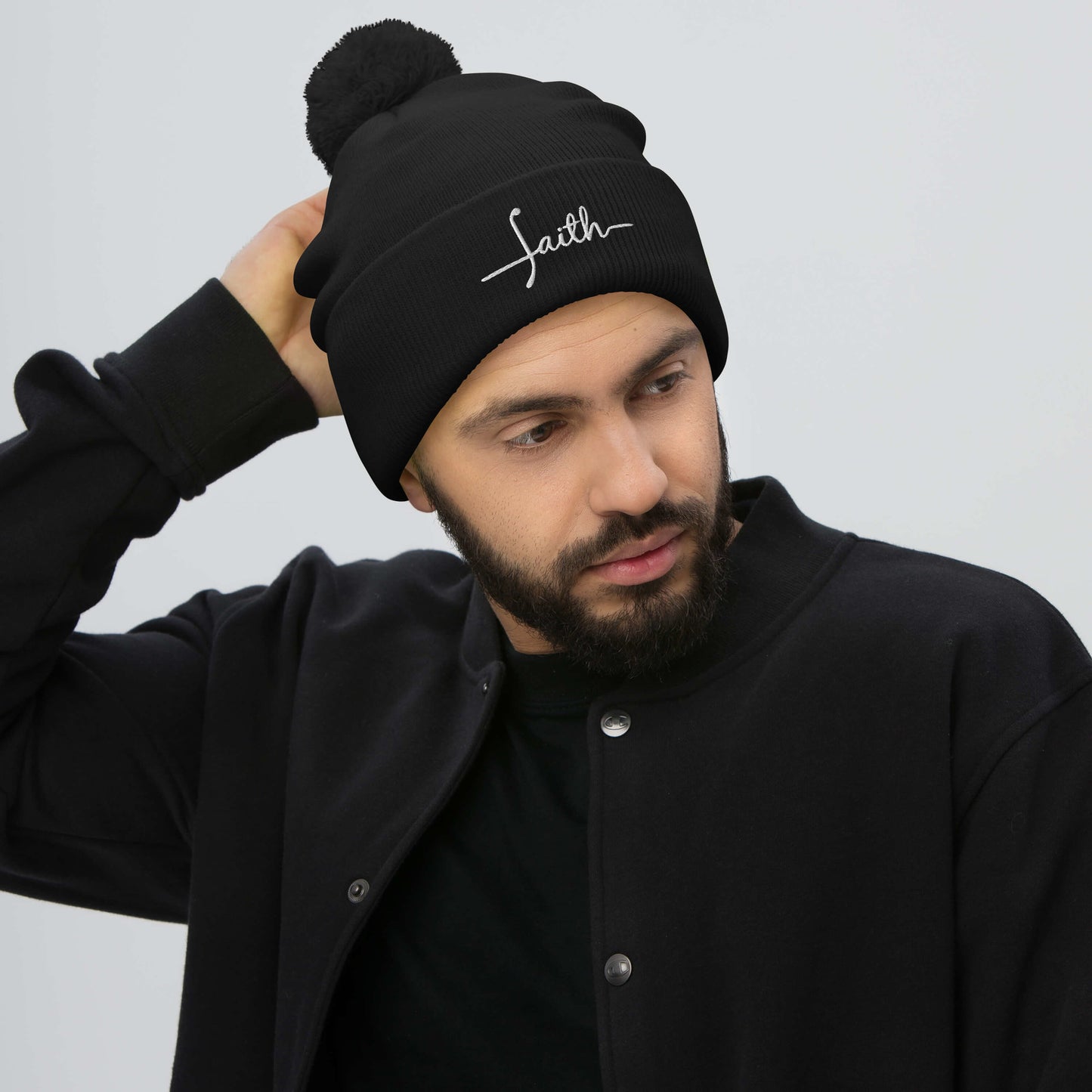 Faith Pom-Pom Beanie in black