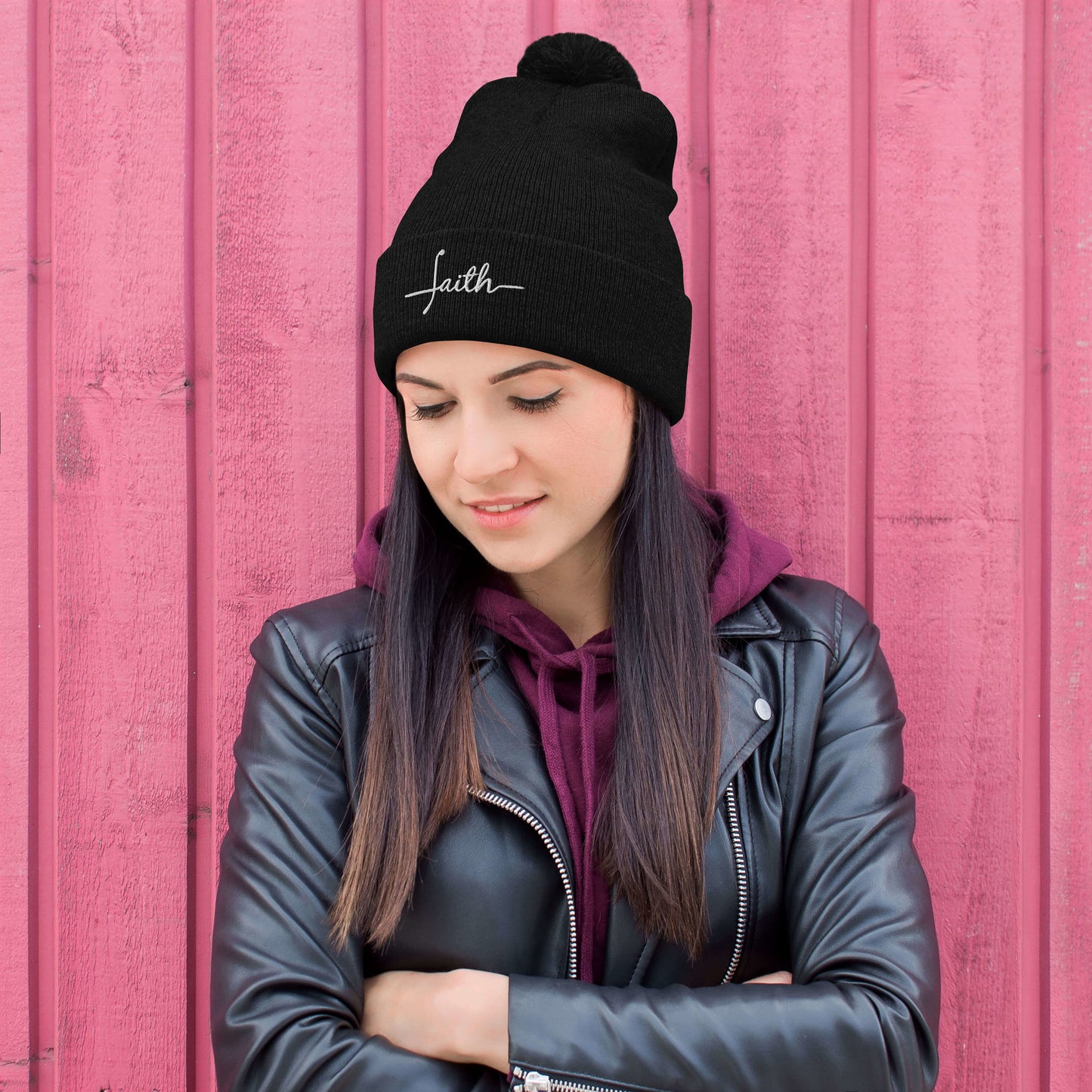 Faith Pom-Pom Beanie in black