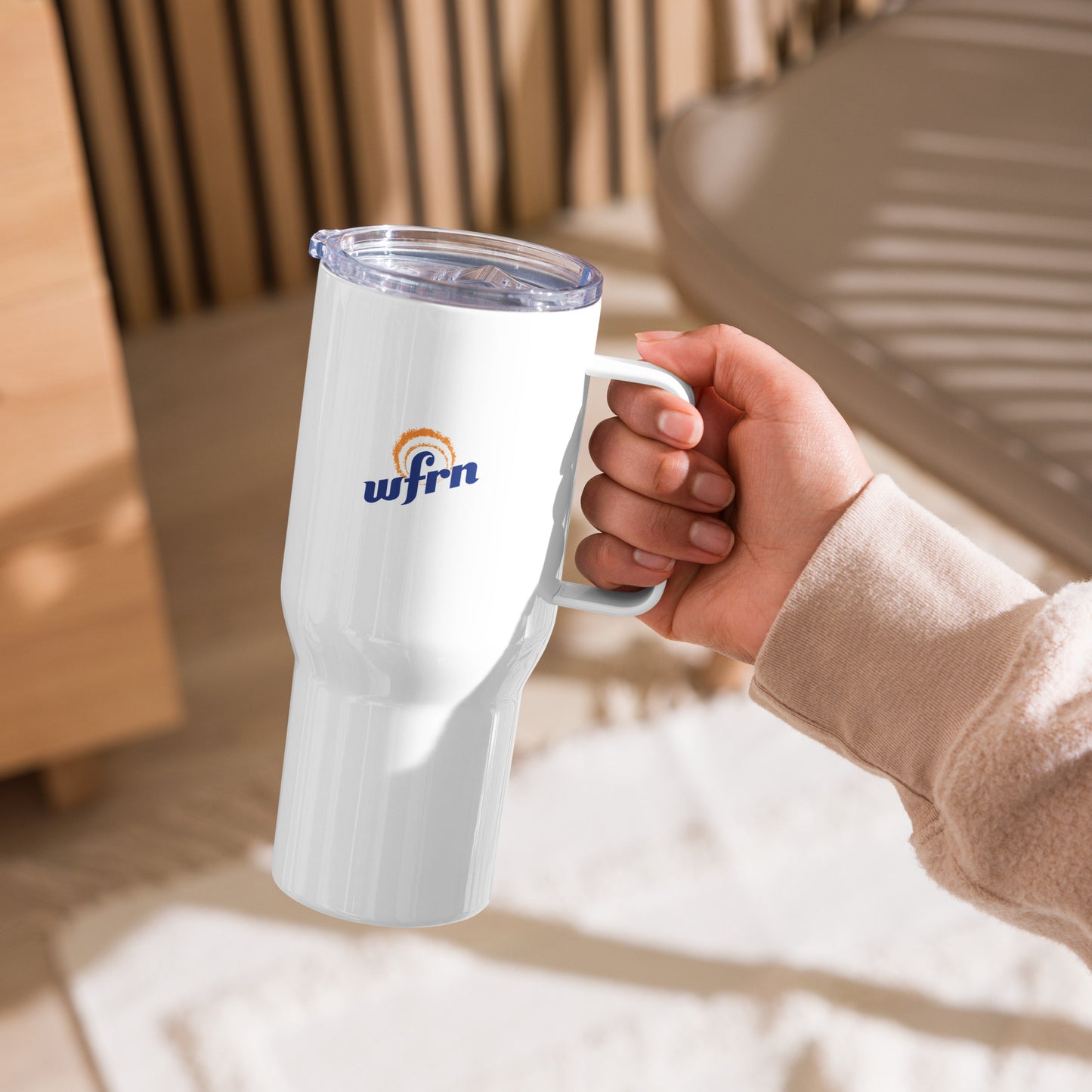 Coffee & Jesus Travel Mug Back with WFRN logo