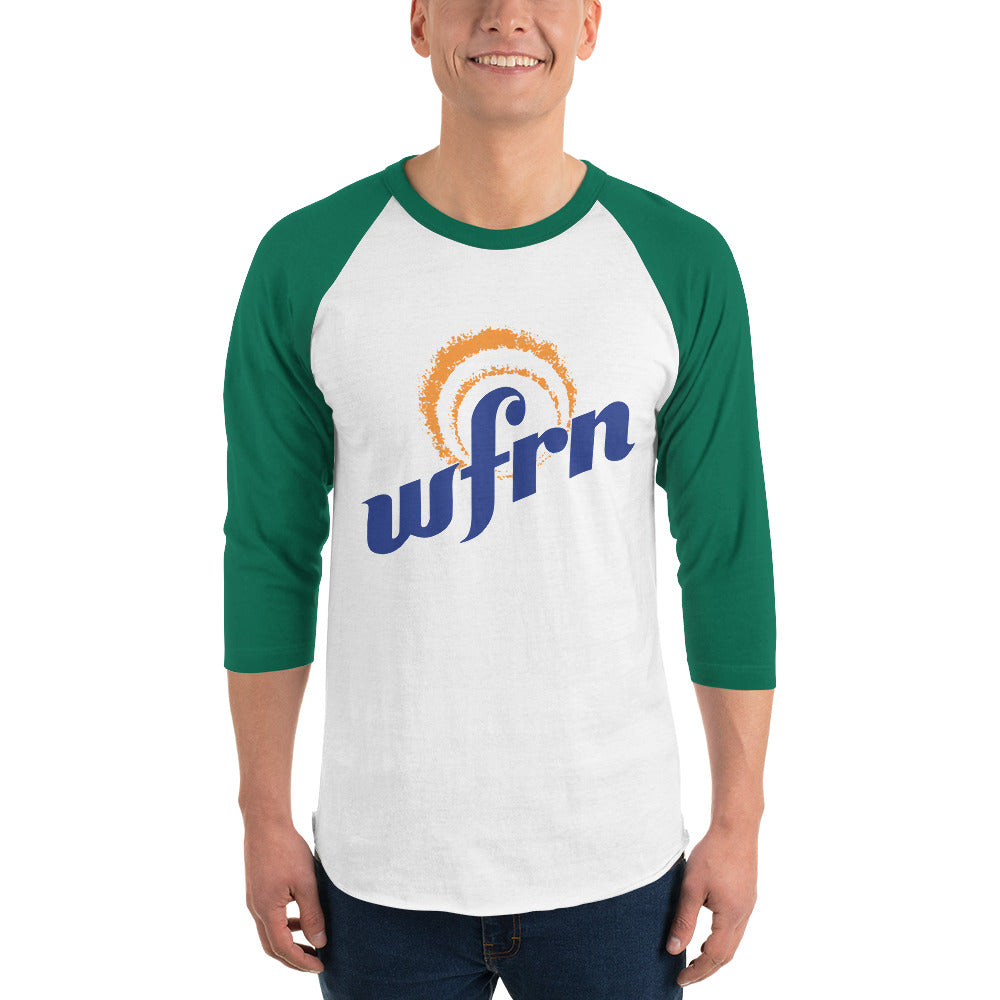Classic 3/4 Sleeve WFRN Logo Shirt in white with kelly green sleeves
