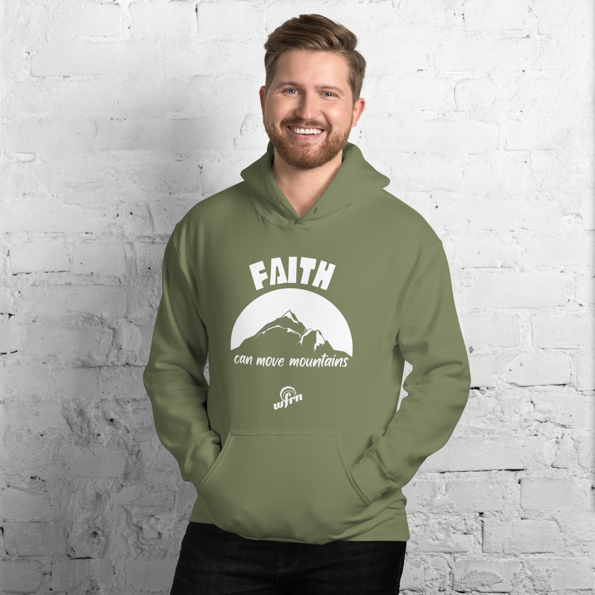 Faith Can Move Mountains - Adult Hoodie in military green