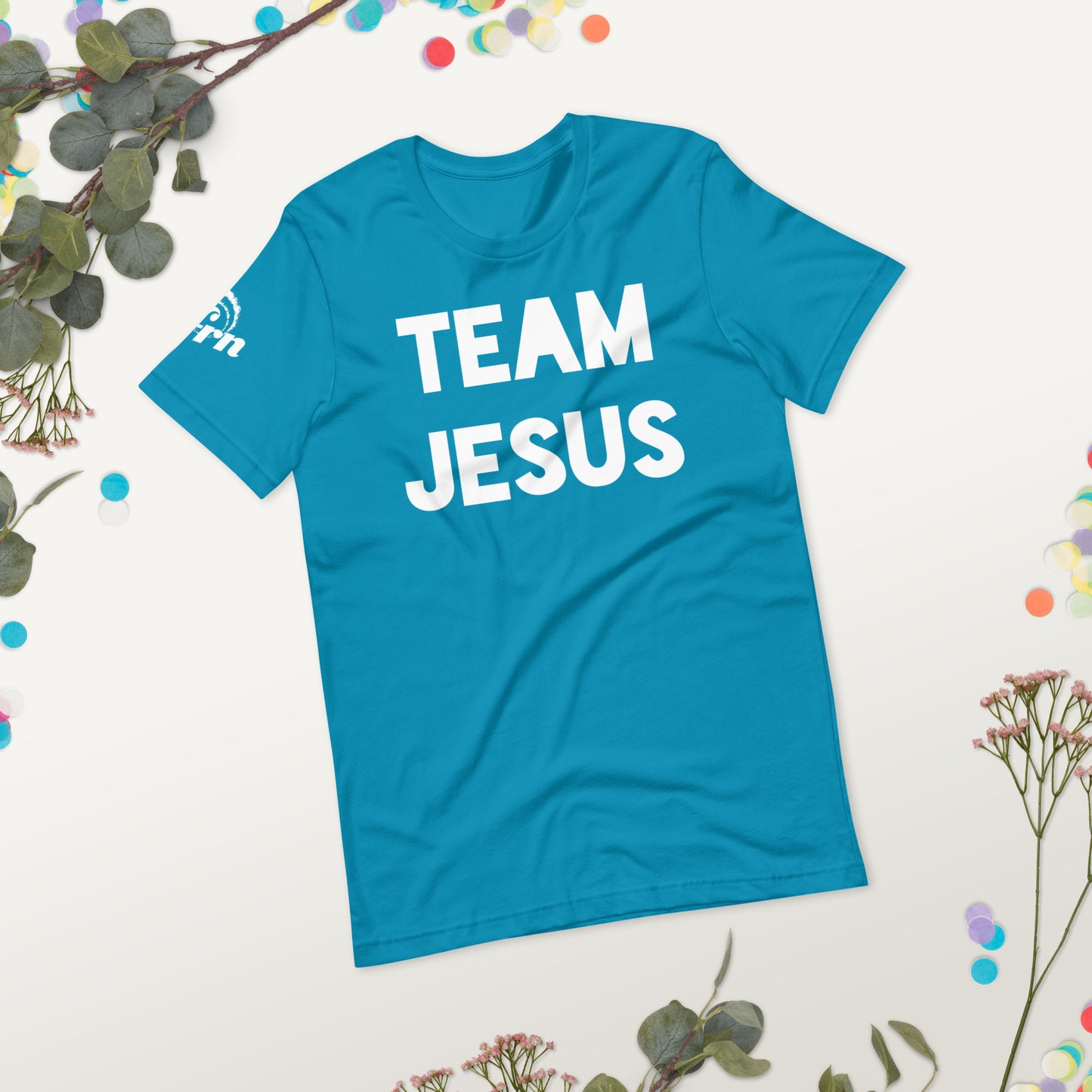Team Jesus Adult Tee in aqua blue