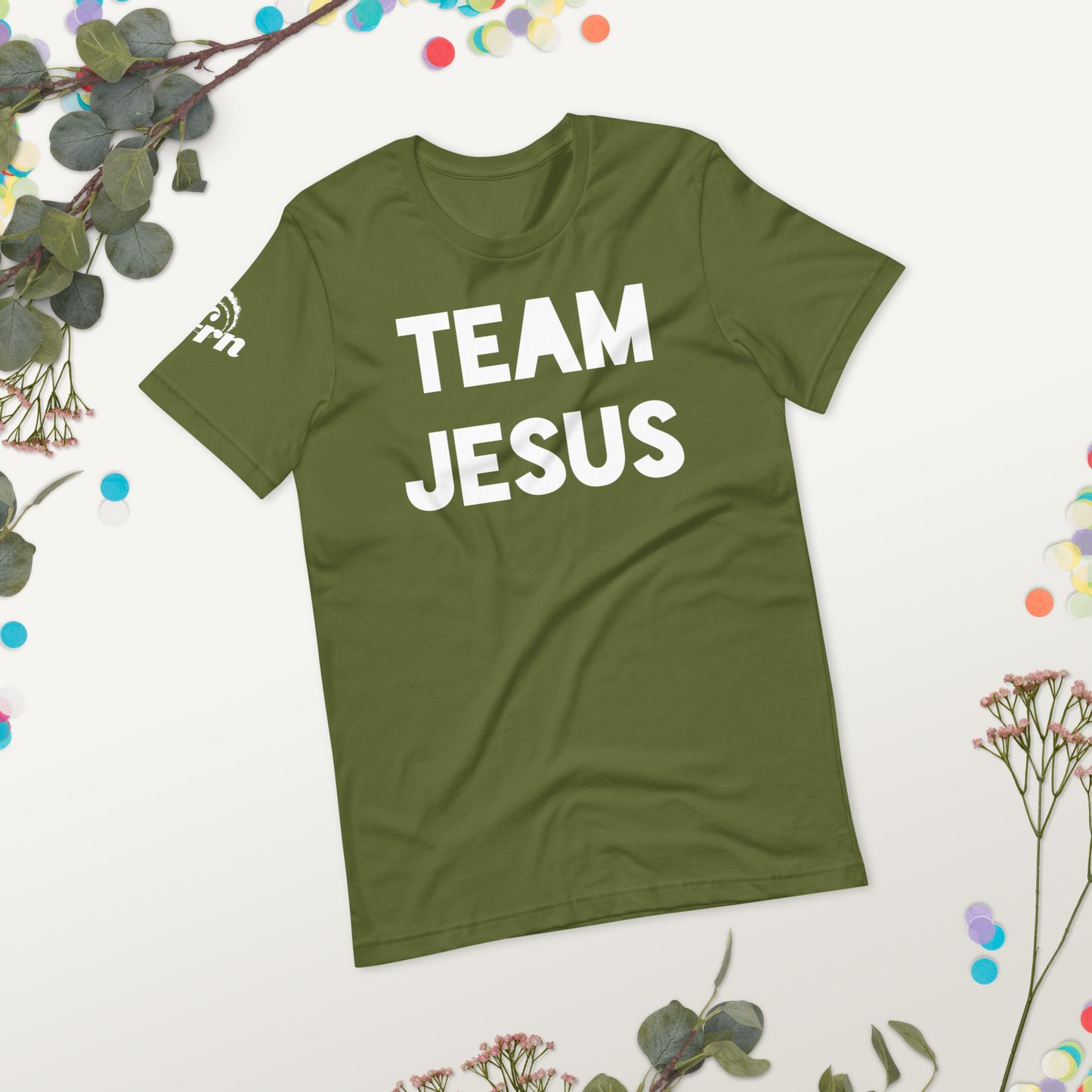 Team Jesus Adult Tee in olive green