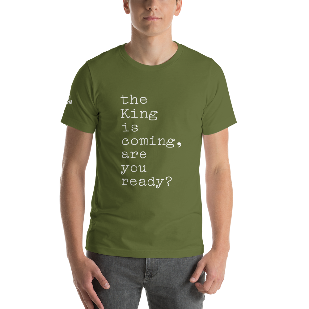 The King is Coming Adult Tee in olive green