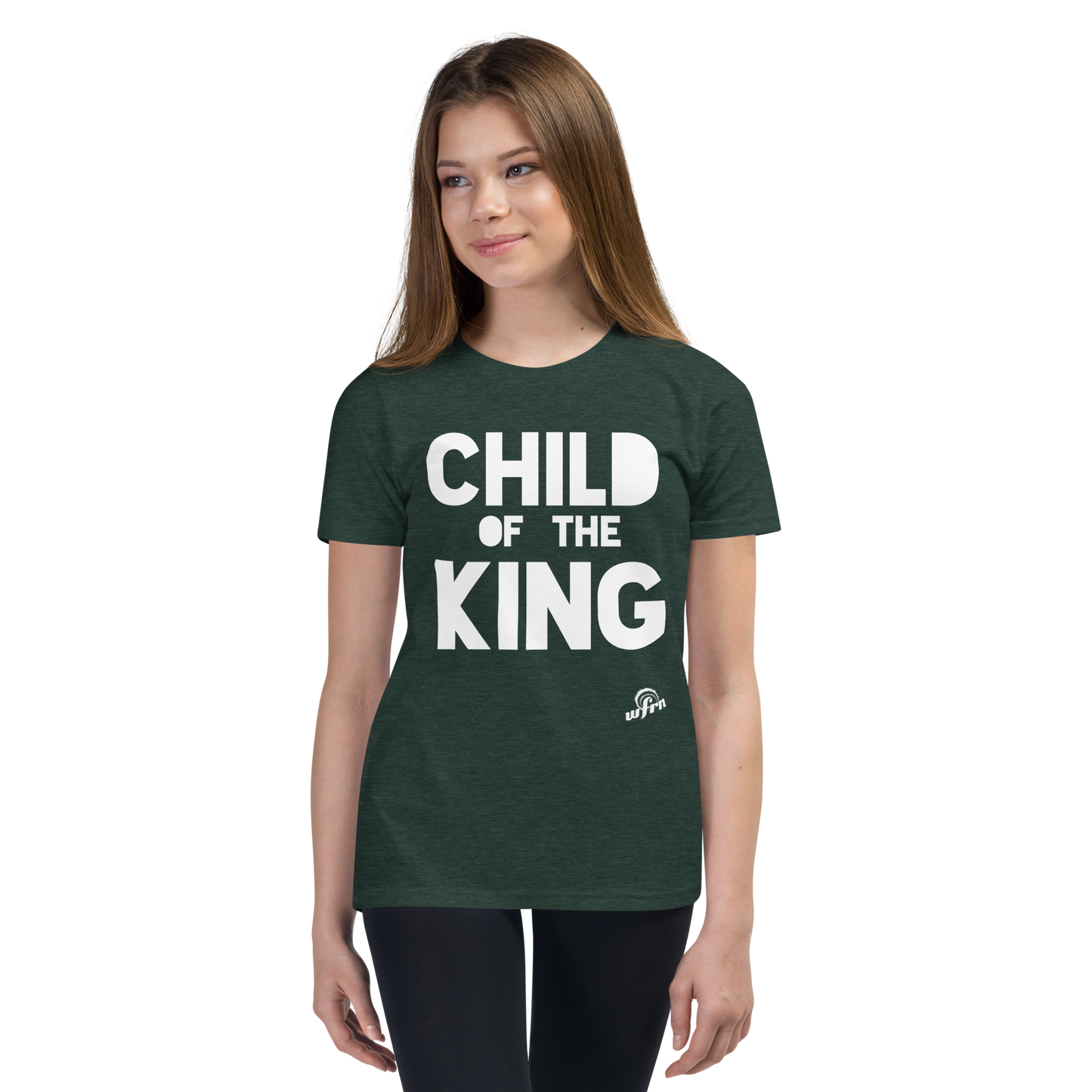 Child of the King Youth Tee in heather forest green