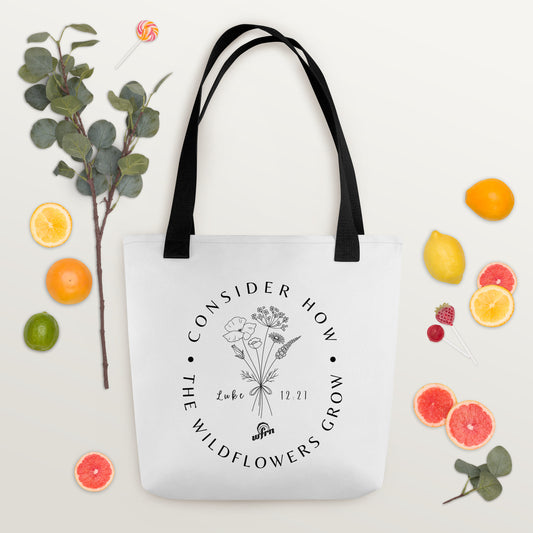 Consider the Wildflowers Tote bag with black handles
