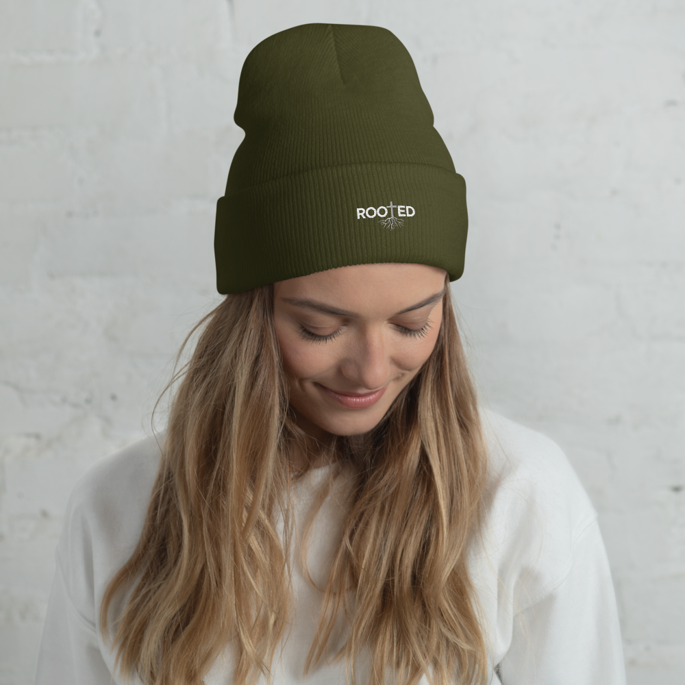 Rooted in Christ Cuffed, Solid Color, Minimalist, Knit Beanie, Unisex, Suitable For Polar Vortex, or Casual Everyday Wear