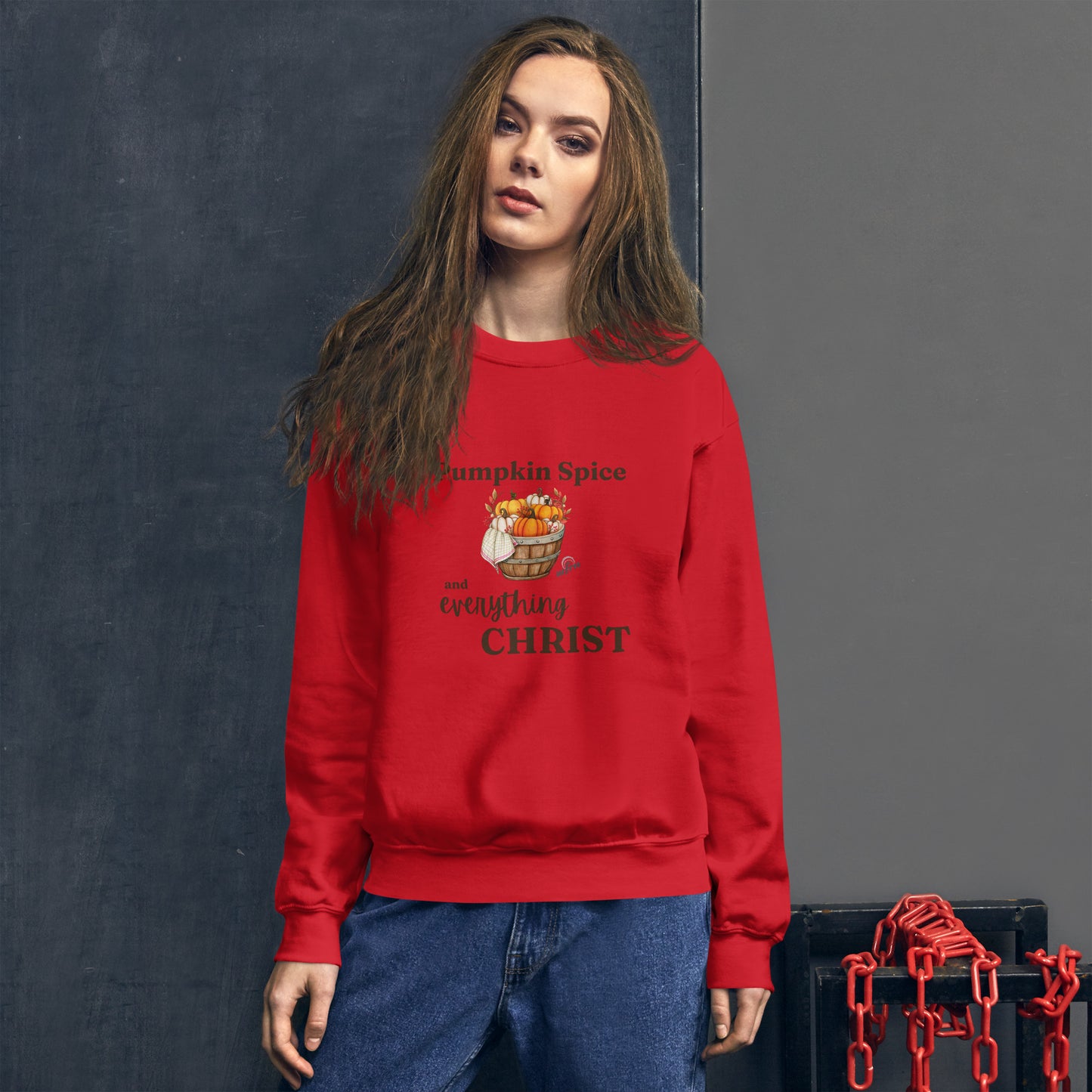 Pumpkin Spice and Everything Christ Unisex Sweatshirt in red