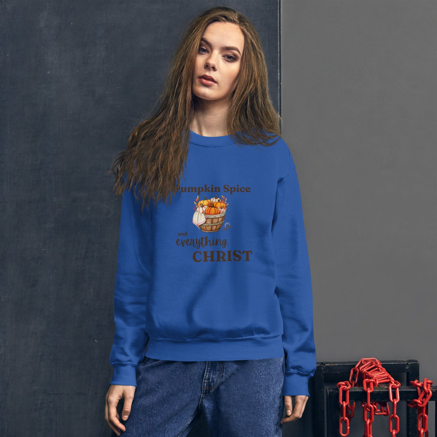 Pumpkin Spice and Everything Christ Unisex Sweatshirt in royal blue