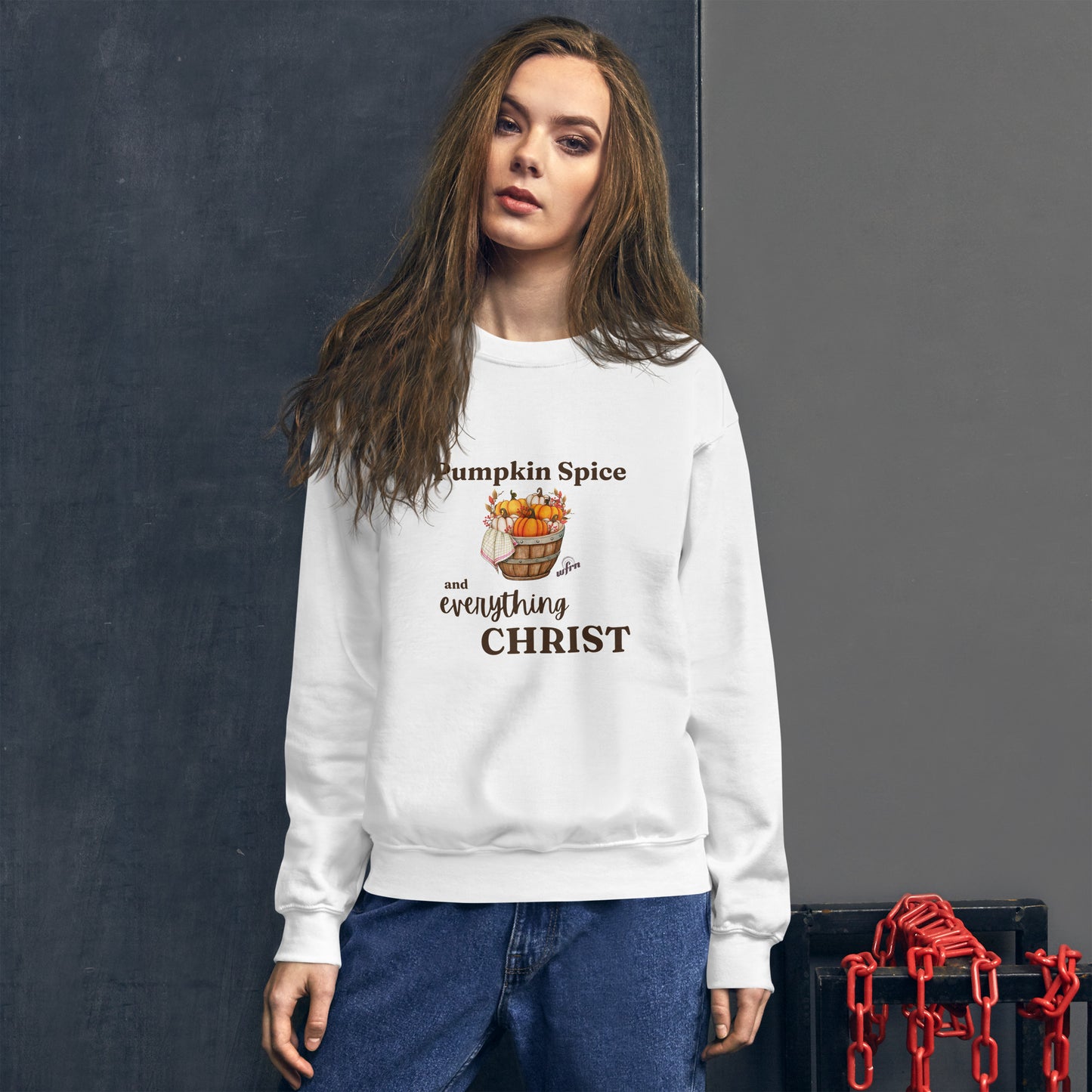 Pumpkin Spice and Everything Christ Unisex Sweatshirt in white