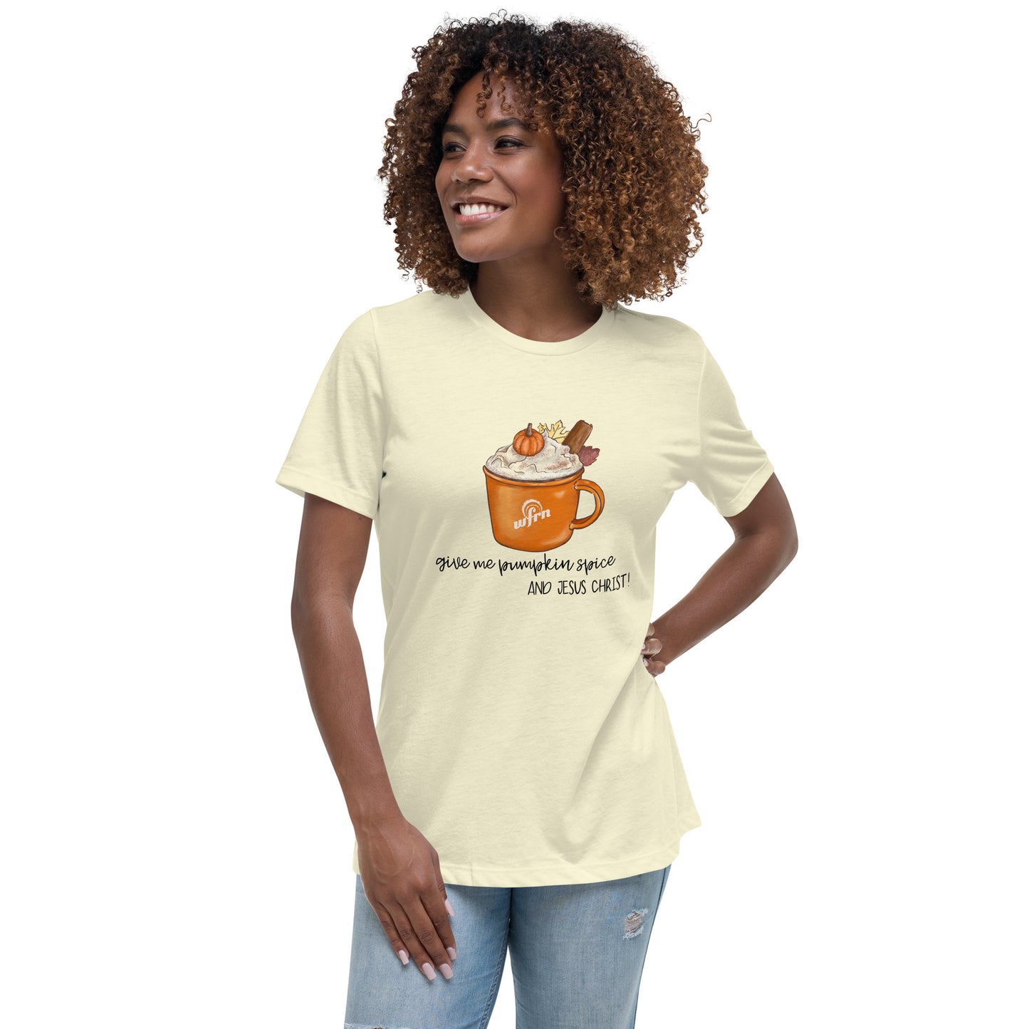 Pumpkin Spice & Jesus Christ Women's Relaxed T-Shirt in citron