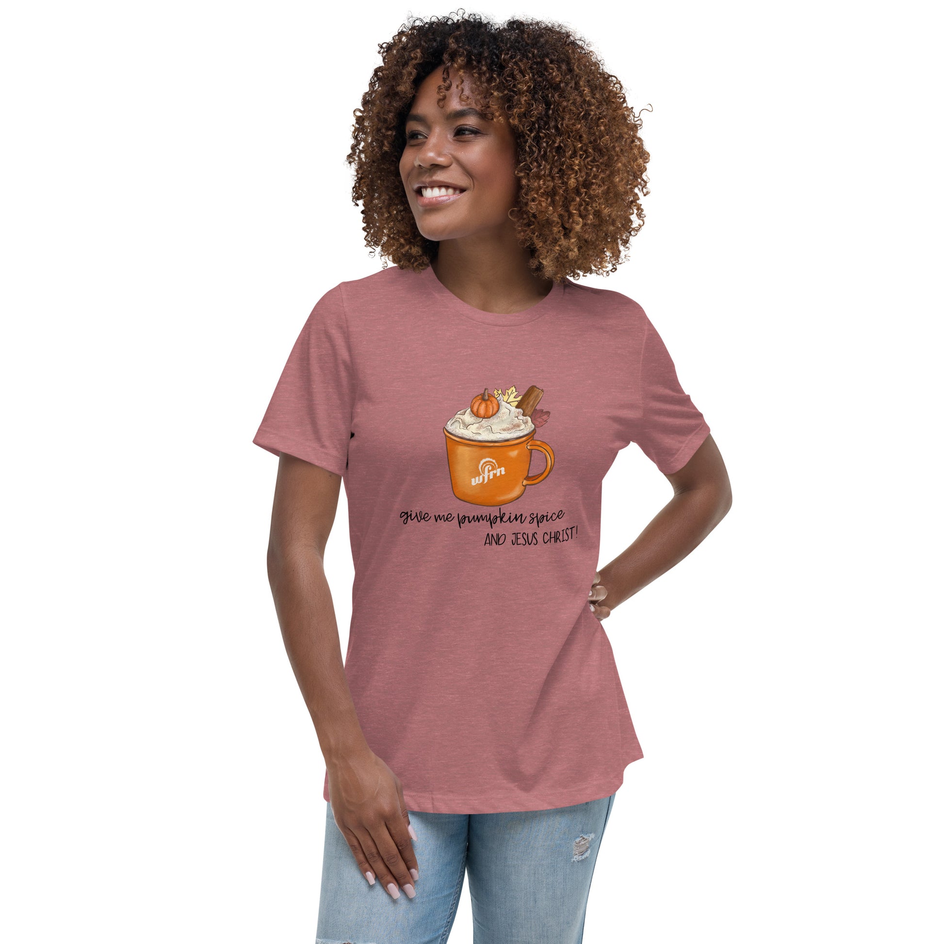 Pumpkin Spice & Jesus Christ Women's Relaxed T-Shirt in heather mauve