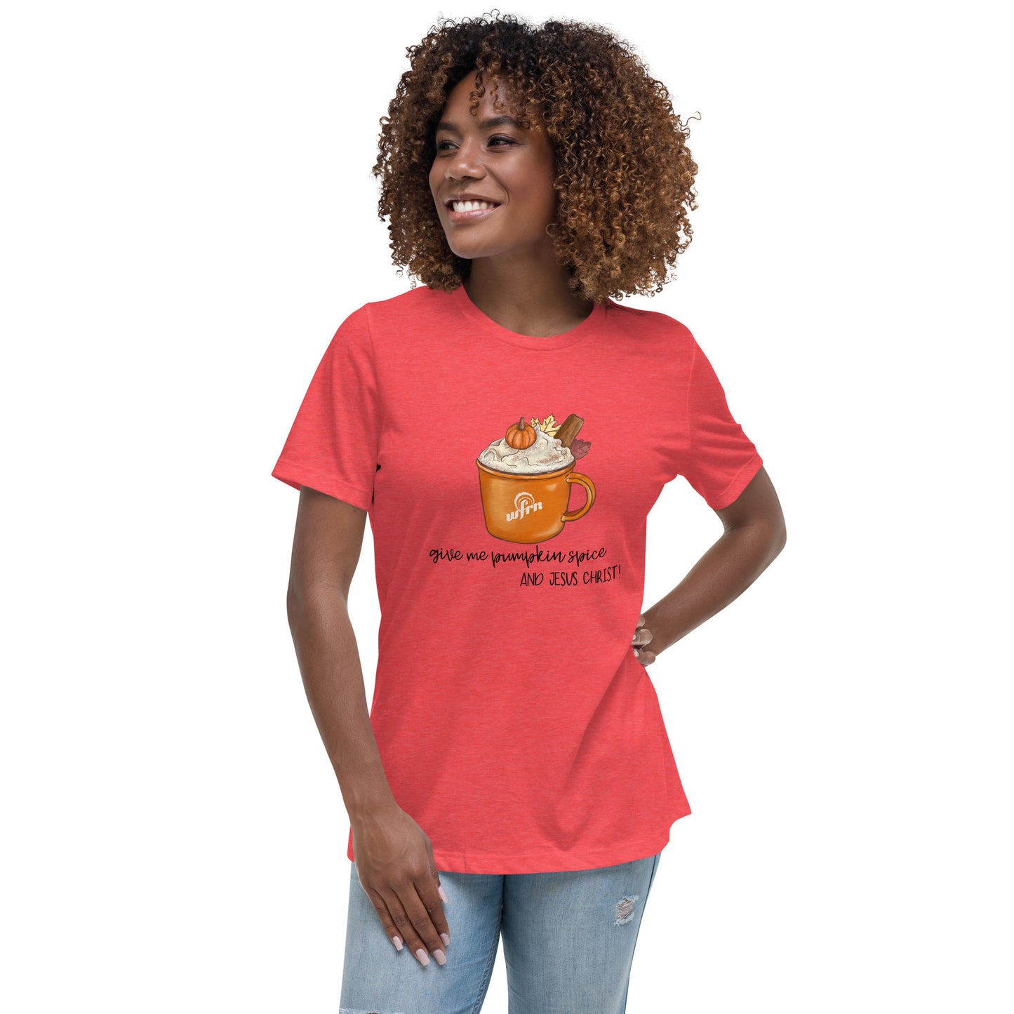 Pumpkin Spice & Jesus Christ Women's Relaxed T-Shirt in heather red