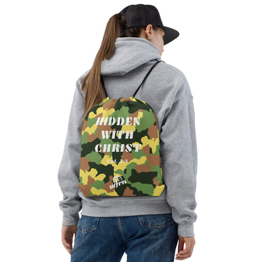 Colossians 3:3 Drawstring bag in camo green