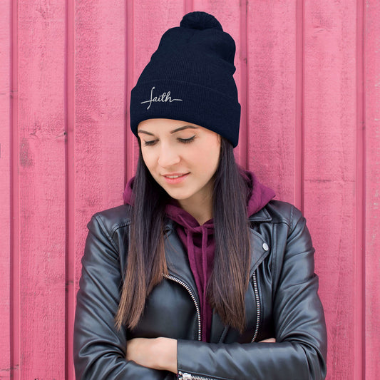 Faith Pom-Pom Beanie in navy blue